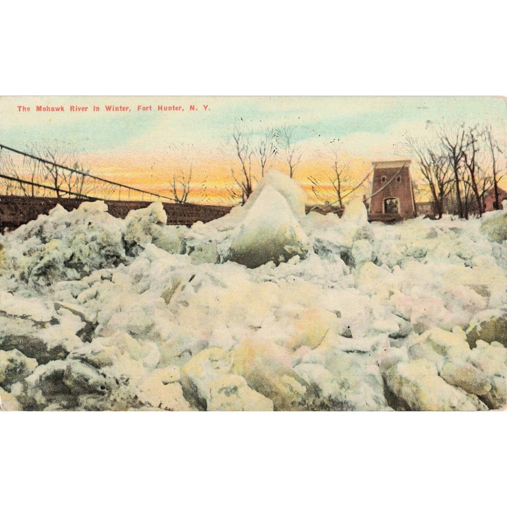 Vintage 1910 Mohawk River Winter Fort Hunter NY Postcard Americhrome Ice Jams